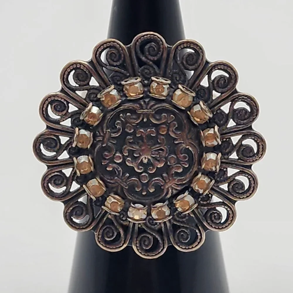 Liz Palacios bronze tone, silver tone, and orange crystal ring (6)